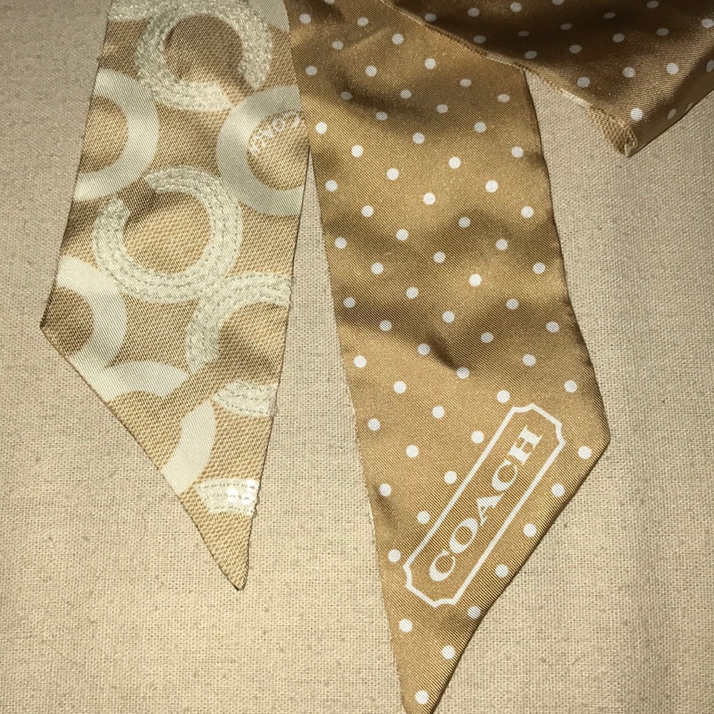Coach Sequined Scarf Twilly Tan & Beige - Picture 2 of 5